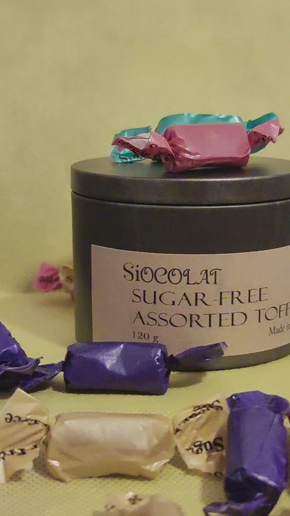 Siocolat Sugar Free Assorted Toffees in Tin 120g